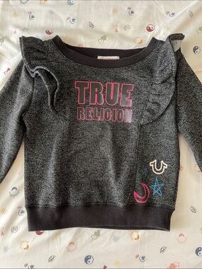 True Religion Black Girls' Ruffle Logo Pullover with Pink Accents